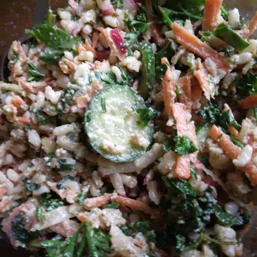 Cooled brown rice salad